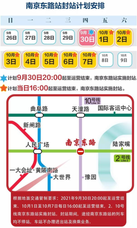 国庆期间上海南京东路站几点封站20212